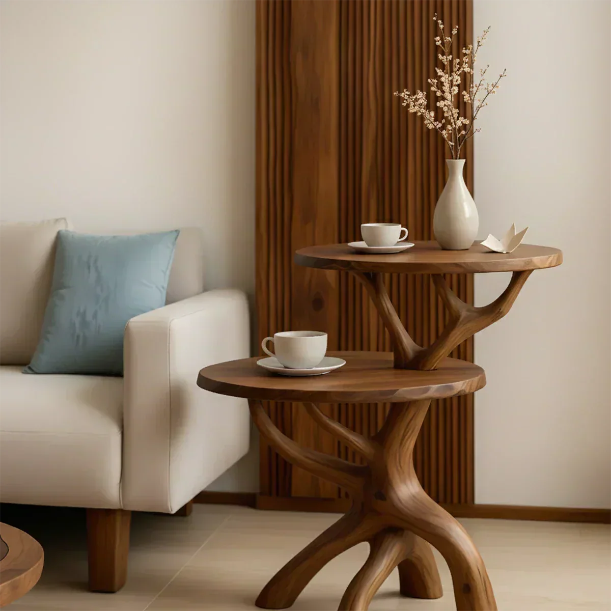 Solid Wood Accent Table Set – Modern Sculptural Branchform Design - Woodenecho
