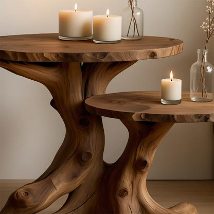 Solid Wood Accent Table Set – Modern Sculptural Rooted Branchform Design - Rustirawood