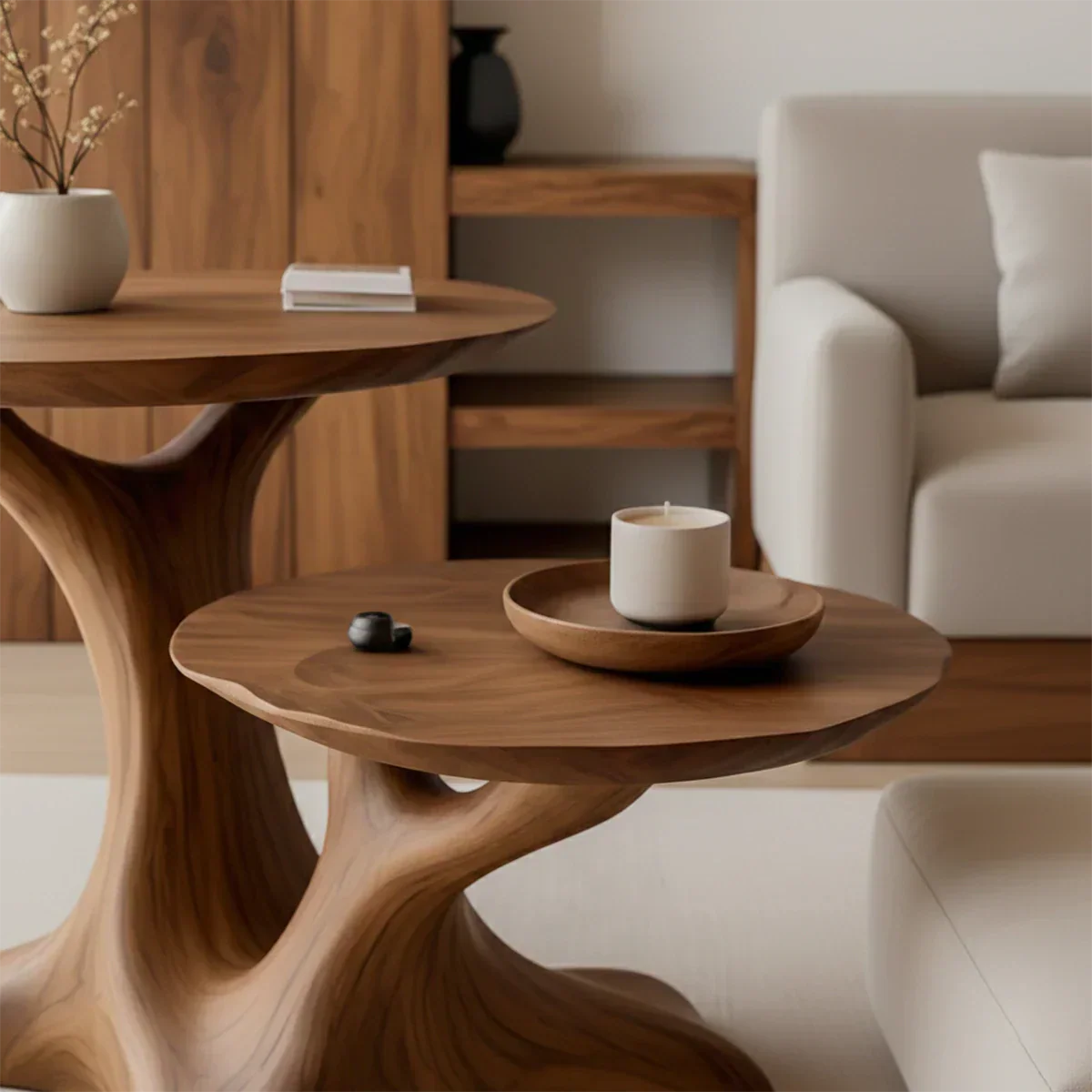 Solid Wood Center Table Set – Modern Sculptural Rooted Branchform Design - Rustirawood