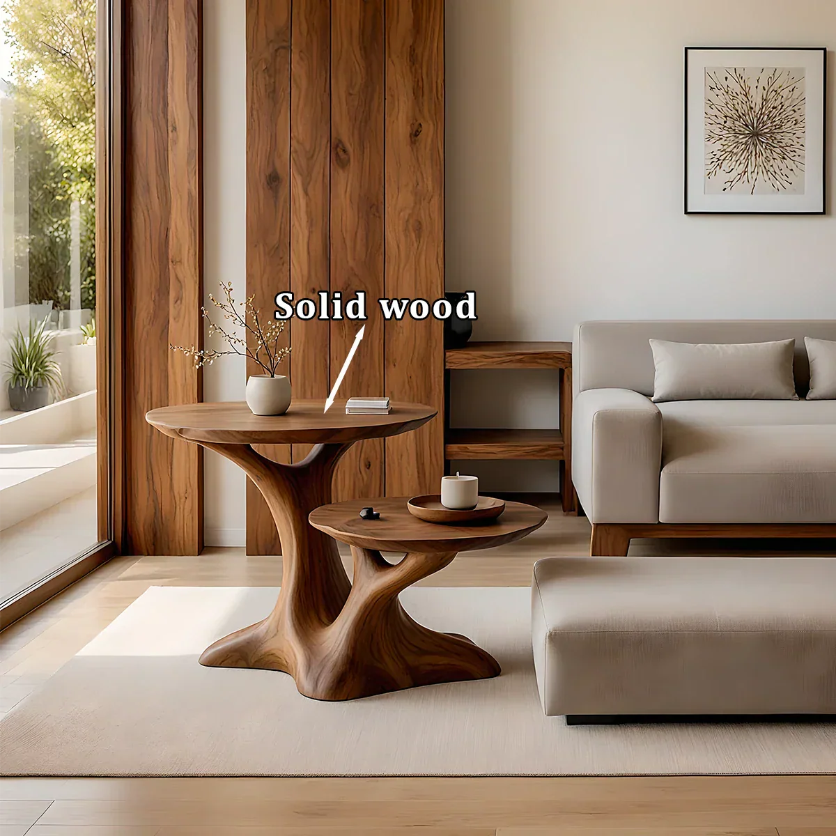 Solid Wood Center Table Set – Modern Sculptural Rooted Branchform Design - Rustirawood