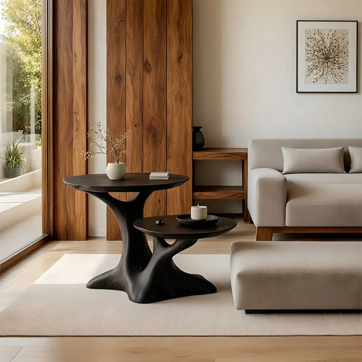 Solid Wood Center Table Set – Modern Sculptural Rooted Branchform Design - Rustirawood