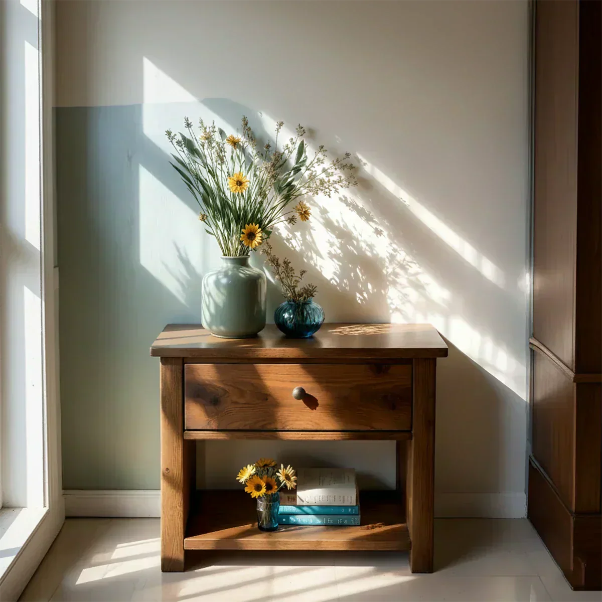 Solid Wood Classic Nightstand with Drawer & Open Shelf - Woodenecho