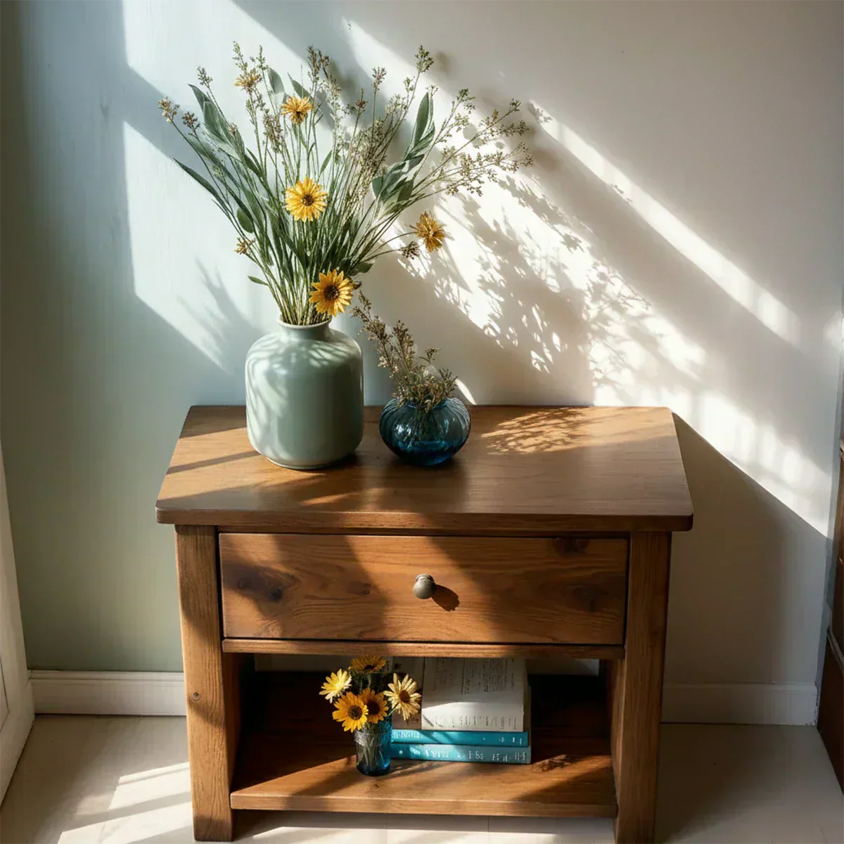 Solid Wood Classic Nightstand with Drawer & Open Shelf - Woodenecho