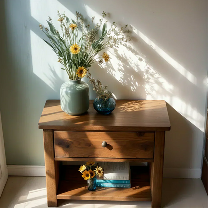 Solid Wood Classic Nightstand with Drawer & Open Shelf - Woodenecho