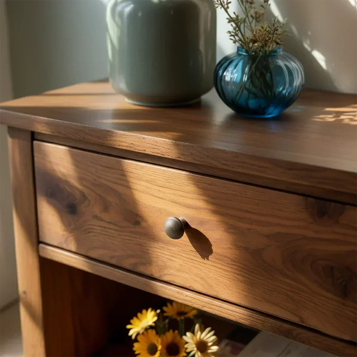 Solid Wood Classic Nightstand with Drawer & Open Shelf - Woodenecho