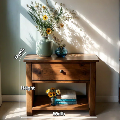Solid Wood Classic Nightstand with Drawer & Open Shelf - Woodenecho