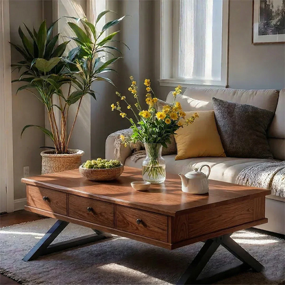 Solid Wood Coffee Table with Drawers – Minimalist Storage Coffee Table - Rustirawood