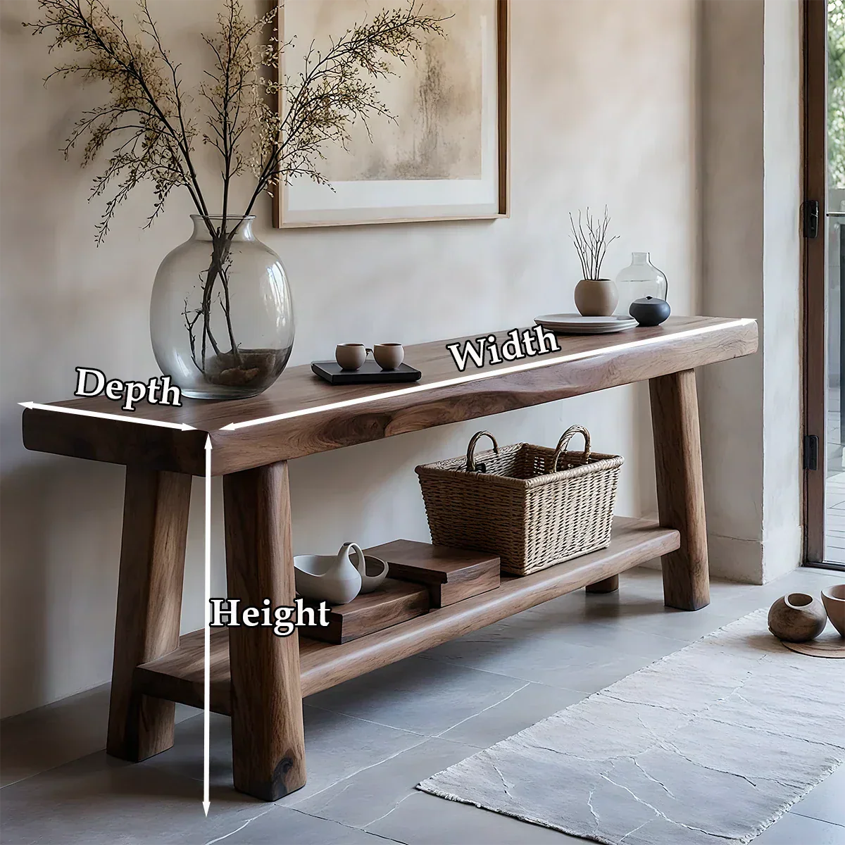 Solid Wood Console Table with Lower Shelf – Modern Natural Craft - Rustirawood