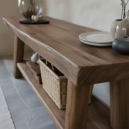 Solid Wood Console Table with Lower Shelf – Modern Natural Craft - Woodenecho