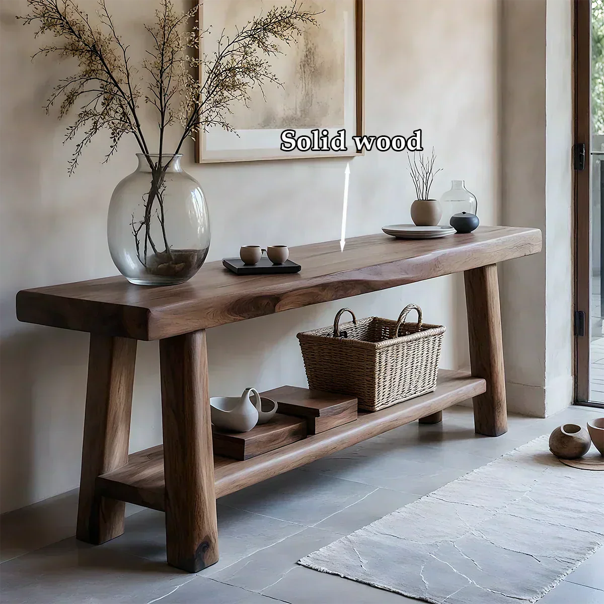 Solid Wood Console Table with Lower Shelf – Modern Natural Craft - Woodenecho