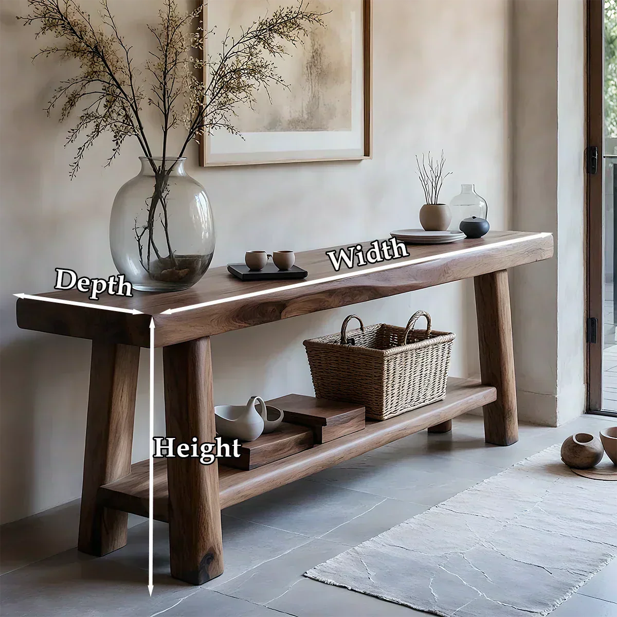 Solid Wood Console Table with Lower Shelf – Modern Natural Craft - Woodenecho