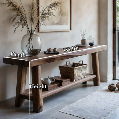 Solid Wood Console Table with Lower Shelf – Modern Natural Craft - Woodenecho