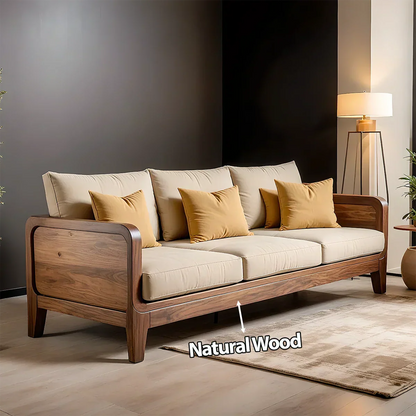 Solid Wood Cotton Fabric Sofa – Modern Minimalist Design - Rustirawood