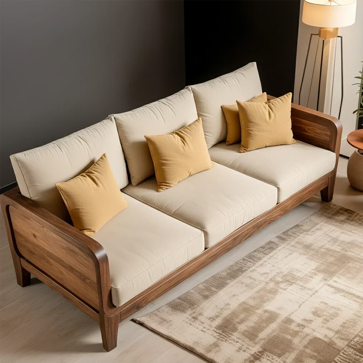 Solid Wood Cotton Fabric Sofa – Modern Minimalist Design - Rustirawood