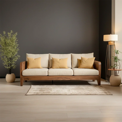 Solid Wood Cotton Fabric Sofa – Modern Minimalist Design - Rustirawood