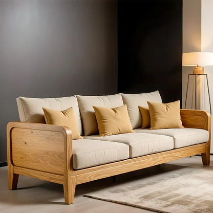 Solid Wood Cotton Fabric Sofa – Modern Minimalist Design - Woodenecho