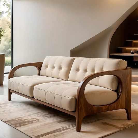 Solid Wood Cotton Fabric Sofa – Modern Rustic Design - Rustirawood