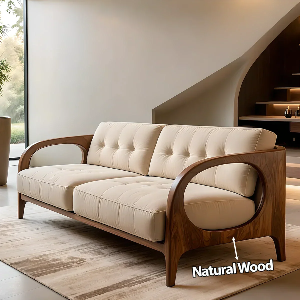 Solid Wood Cotton Fabric Sofa – Modern Rustic Design - Rustirawood