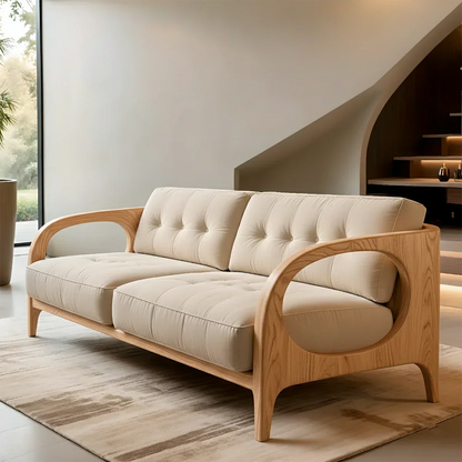 Solid Wood Cotton Fabric Sofa – Modern Rustic Design - Rustirawood