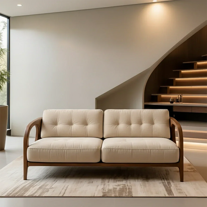 Solid Wood Cotton Fabric Sofa – Modern Rustic Design - Rustirawood