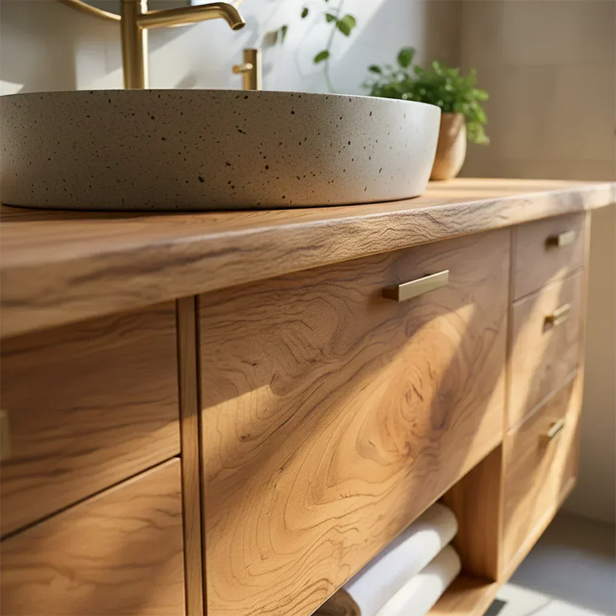 Solid Wood Double Floating Vanity with Stone Basin - Rustirawood