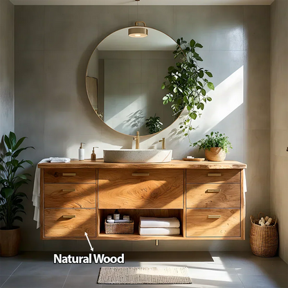 Solid Wood Double Floating Vanity with Stone Basin - Rustirawood
