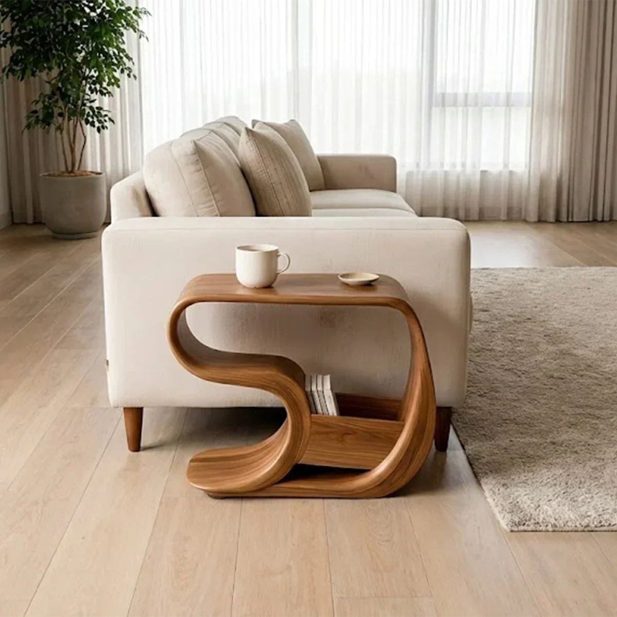 Solid Wood End Table – Modern Rustic Flow - Rustirawood