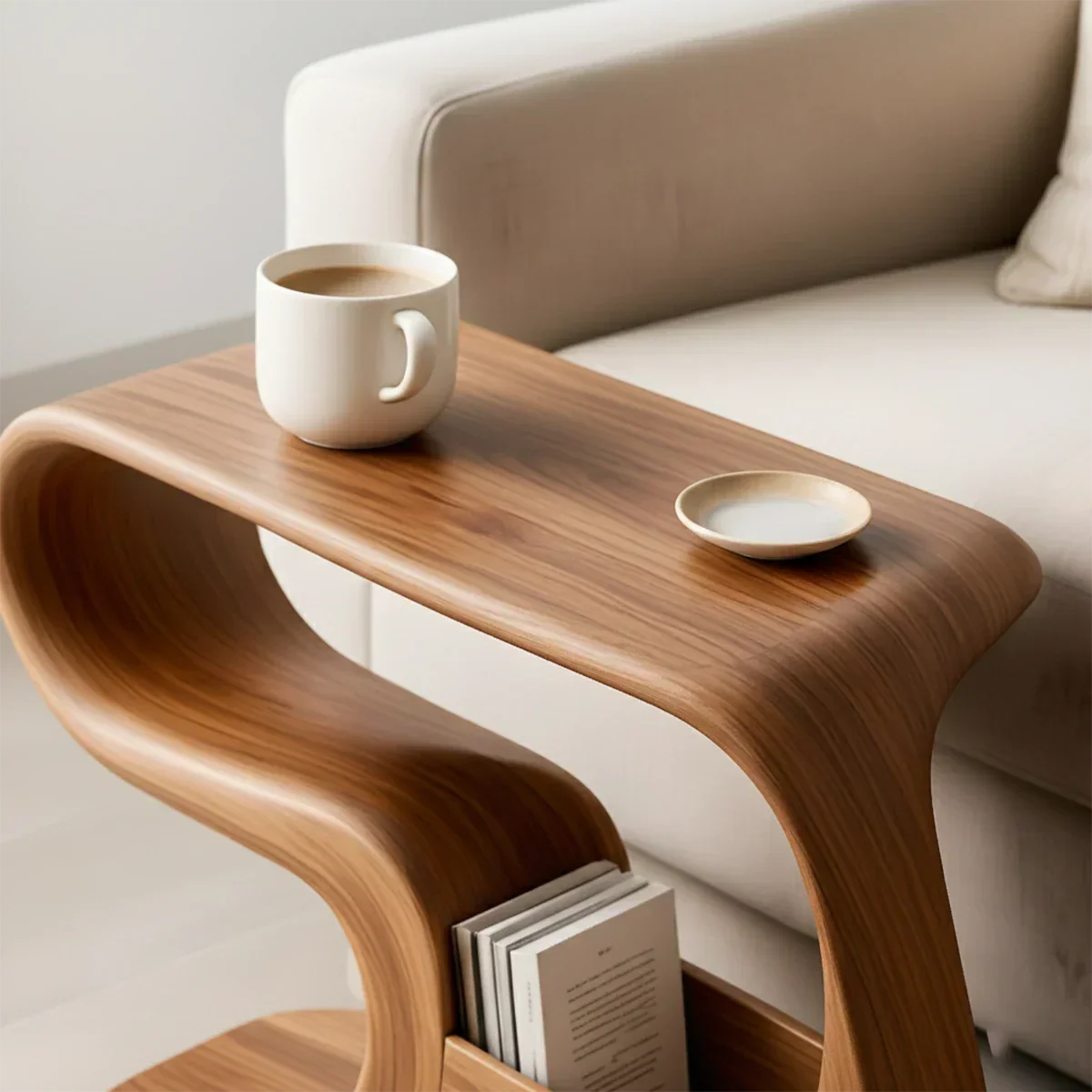 Solid Wood End Table – Modern Rustic Flow - Rustirawood