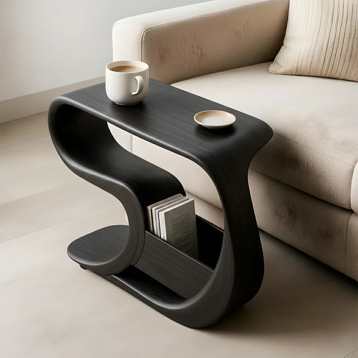 Solid Wood End Table – Modern Rustic Flow - Rustirawood