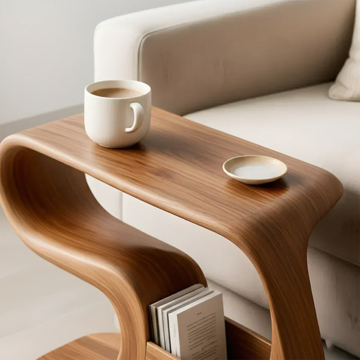 Solid Wood End Table – Modern Rustic Flow - Woodenecho