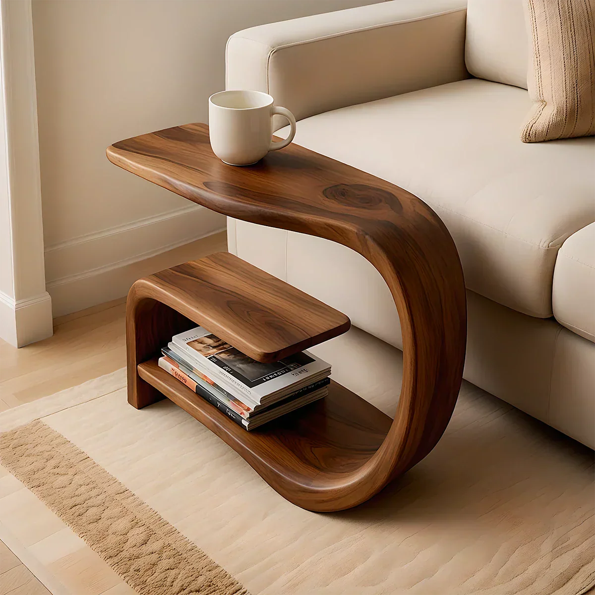 Solid Wood End Table – Modern Sculptural Flowform - Rustirawood