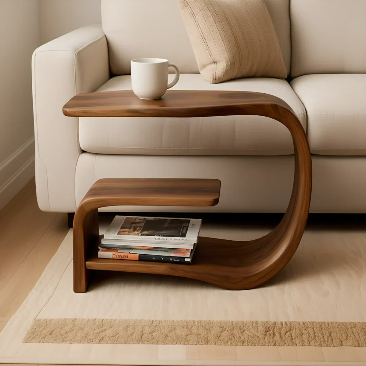Solid Wood End Table – Modern Sculptural Flowform - Rustirawood