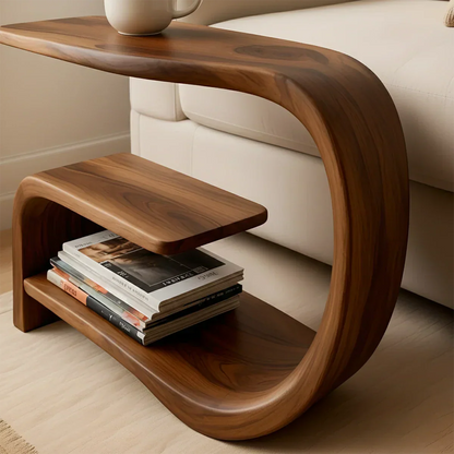 Solid Wood End Table – Modern Sculptural Flowform - Rustirawood
