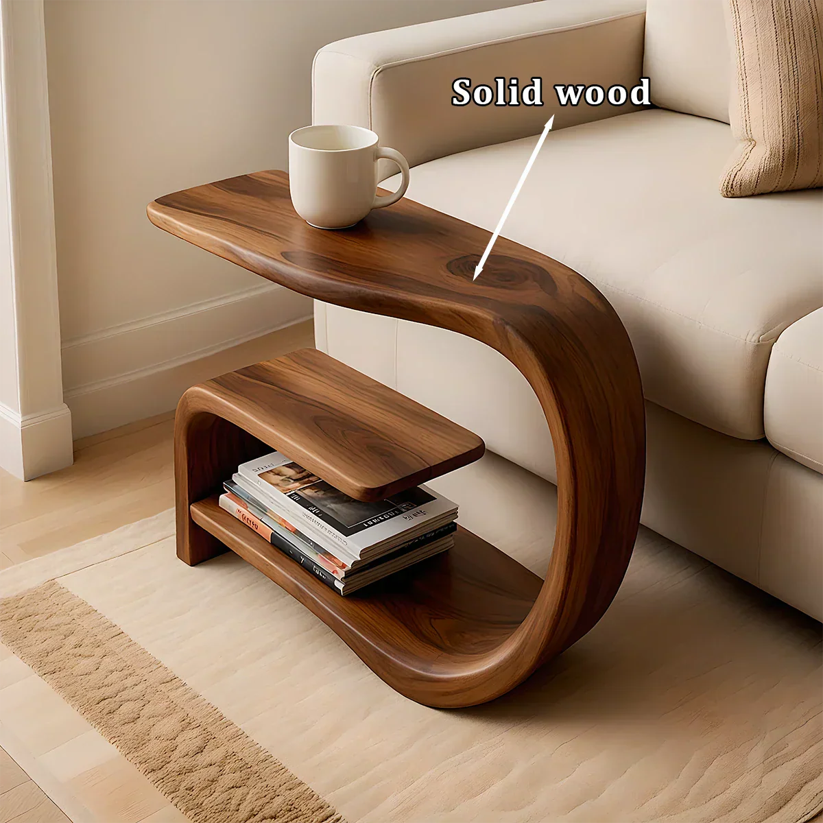 Solid Wood End Table – Modern Sculptural Flowform - Rustirawood