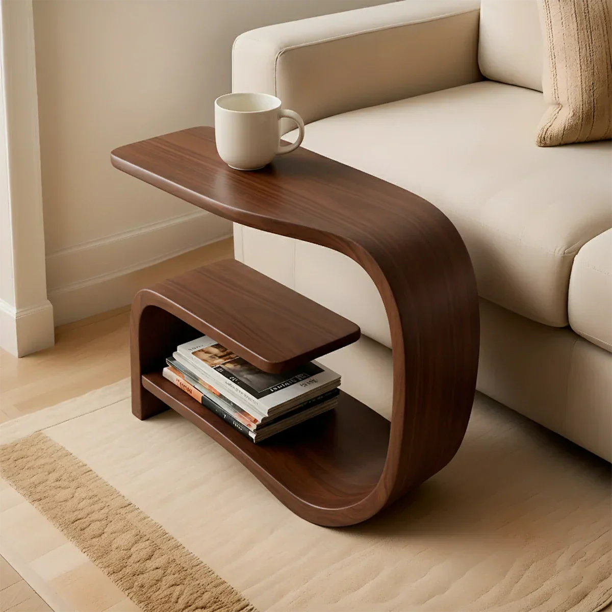 Solid Wood End Table – Modern Sculptural Flowform - Rustirawood