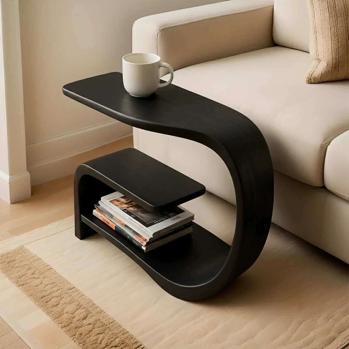 Solid Wood End Table – Modern Sculptural Flowform - Rustirawood