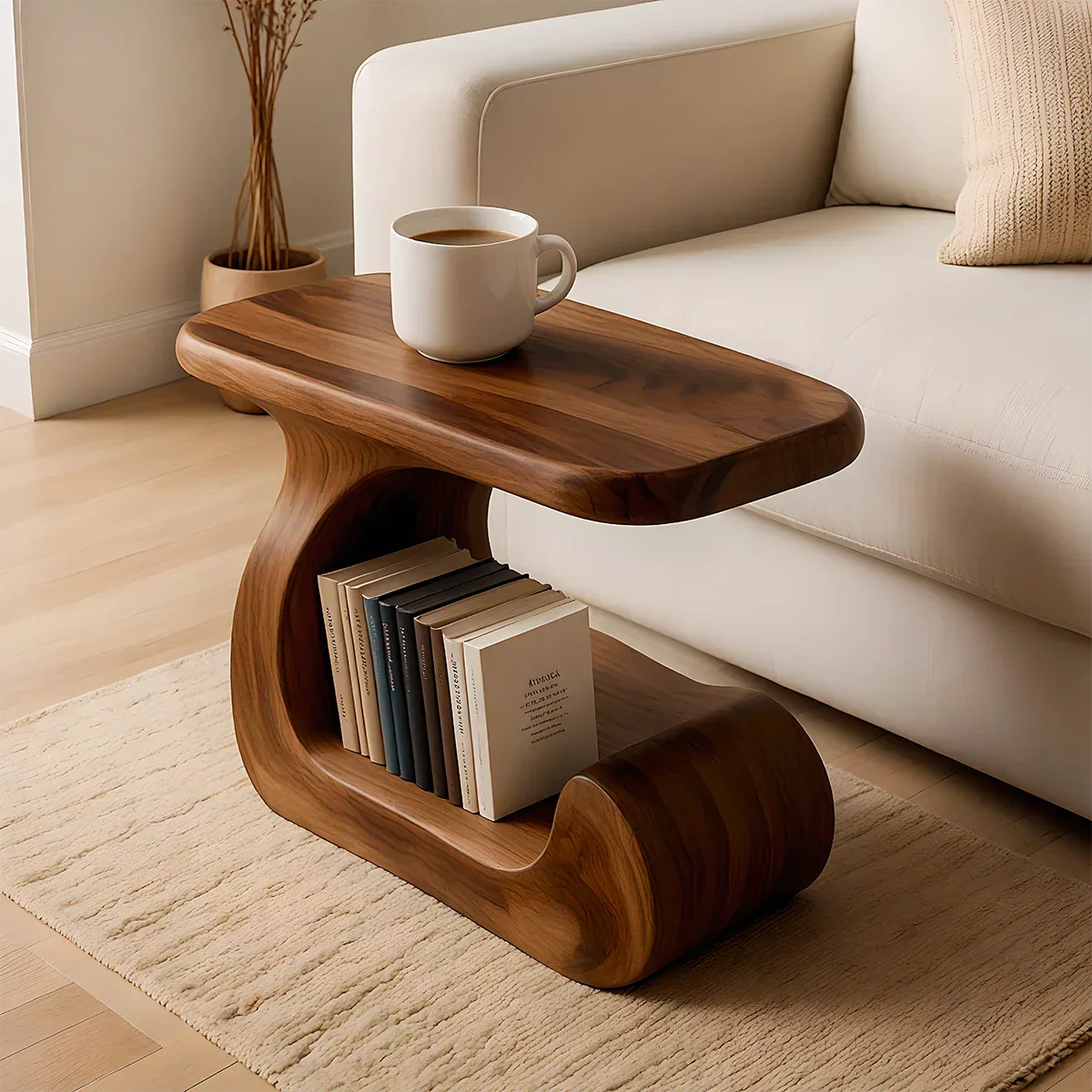 Solid Wood End Table – Modern Sculptural Flowform - Rustirawood