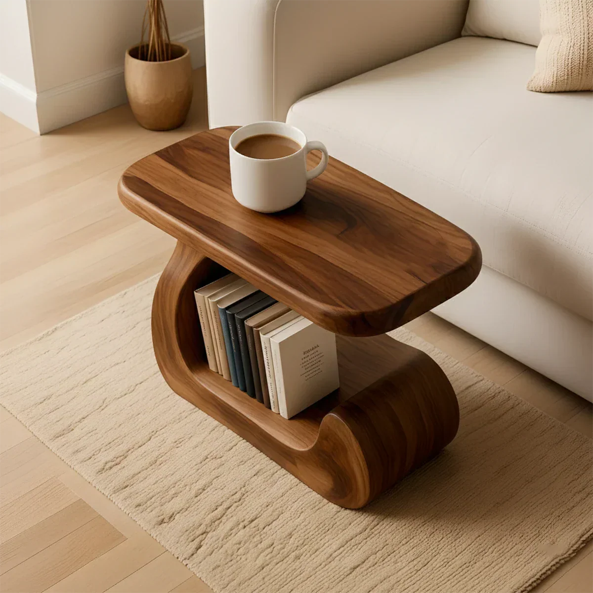 Solid Wood End Table – Modern Sculptural Flowform - Rustirawood