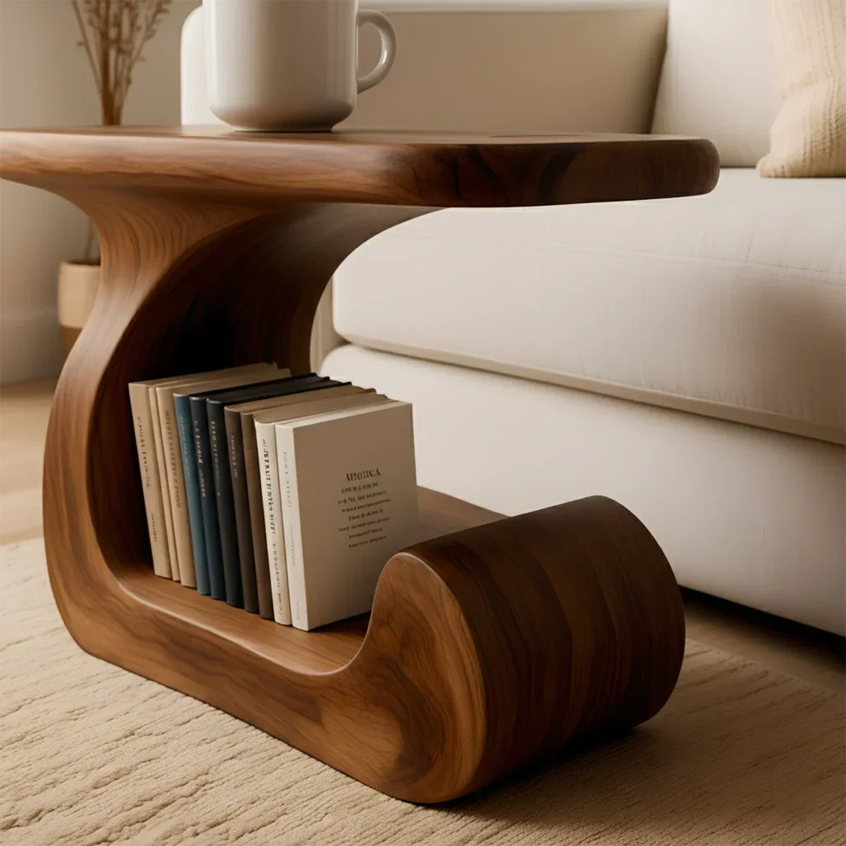 Solid Wood End Table – Modern Sculptural Flowform - Rustirawood