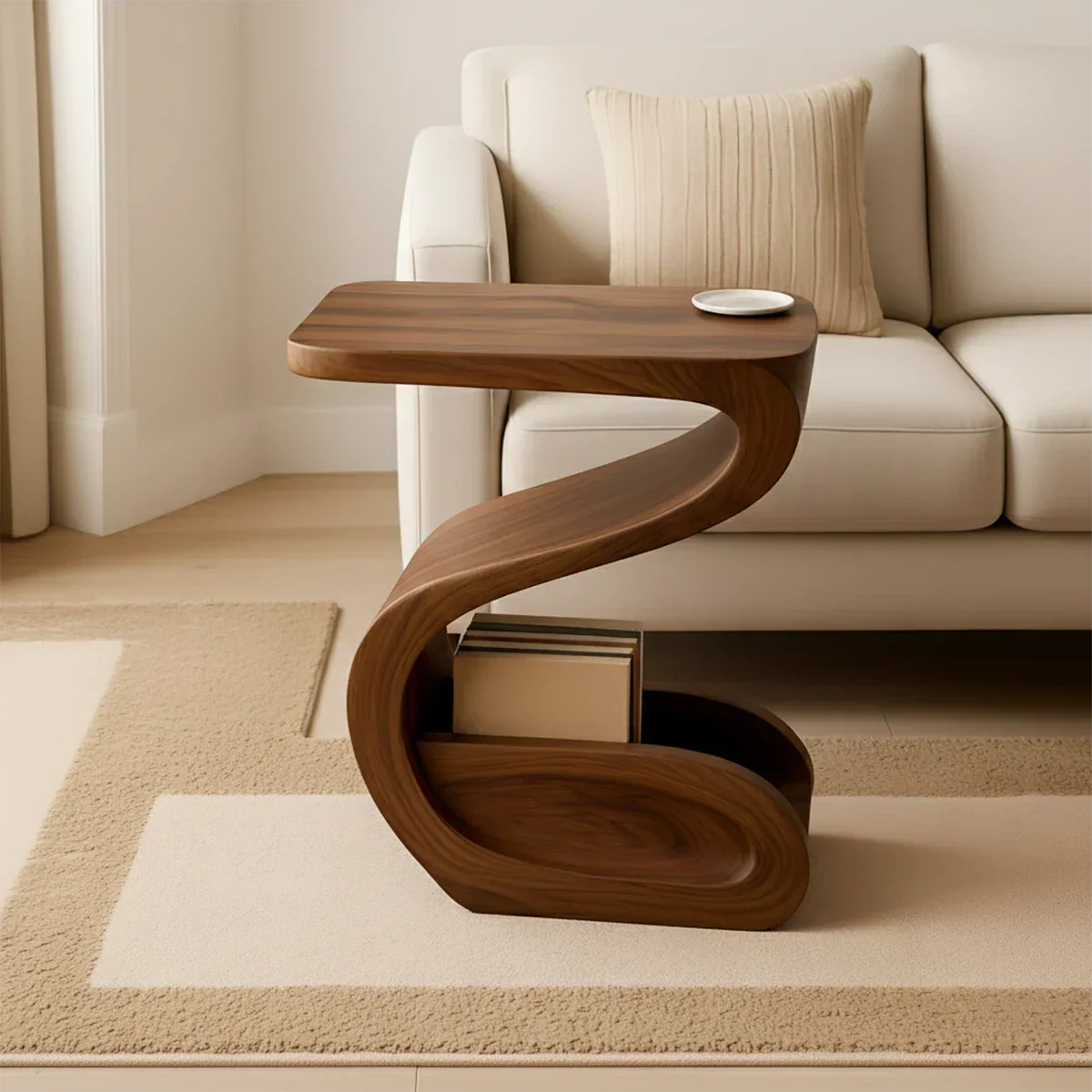 Solid Wood End Table – Modern Sculptural Flowform - Rustirawood