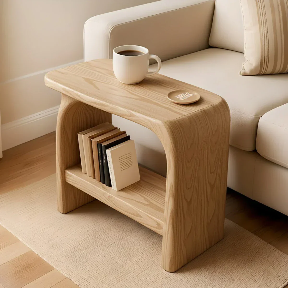 Solid Wood End Table – Modern Sculptural Flowform - Rustirawood