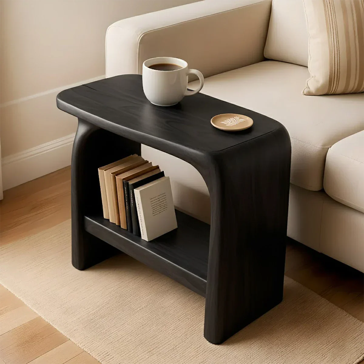 Solid Wood End Table – Modern Sculptural Flowform - Rustirawood