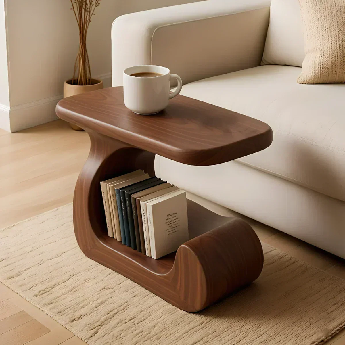 Solid Wood End Table – Modern Sculptural Flowform - Woodenecho