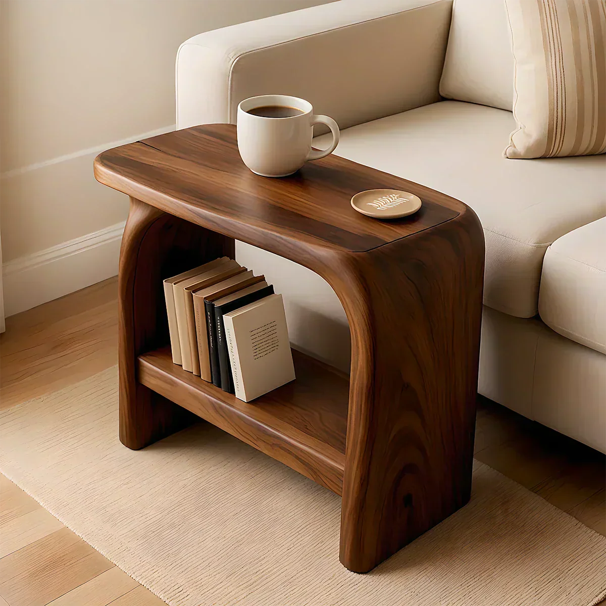 Solid Wood End Table – Modern Sculptural Flowform - Woodenecho