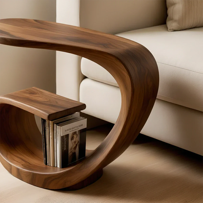Solid Wood End Table – Sculptural Rustic Elegance - Rustirawood