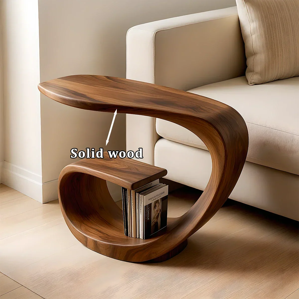 Solid Wood End Table – Sculptural Rustic Elegance - Rustirawood