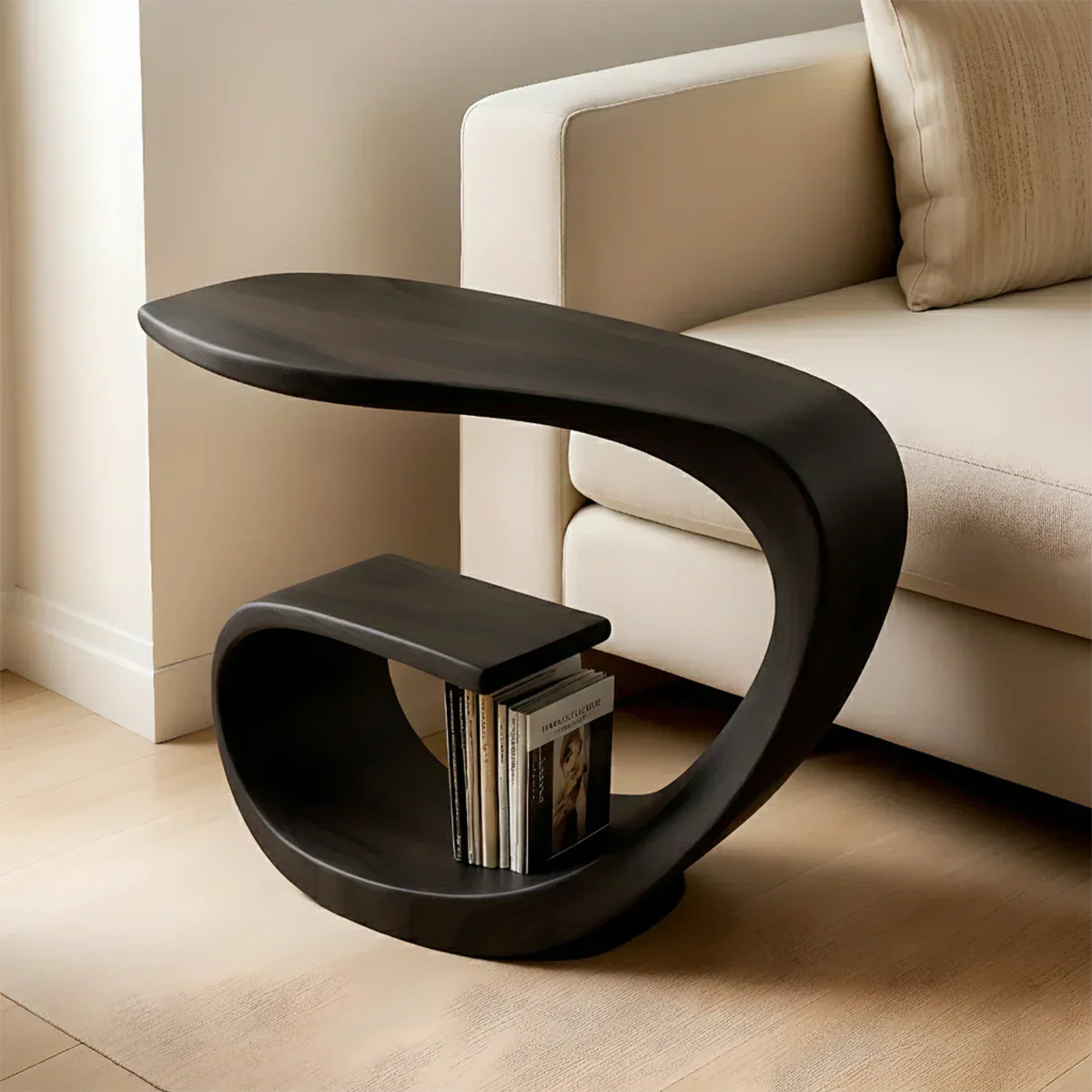 Solid Wood End Table – Sculptural Rustic Elegance - Rustirawood