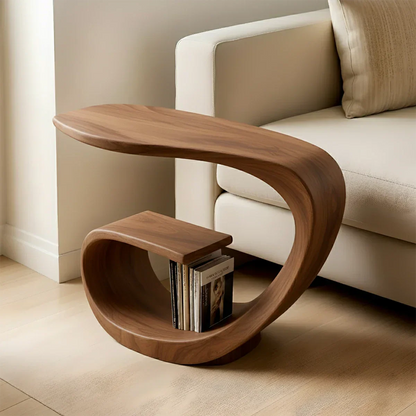Solid Wood End Table – Sculptural Rustic Elegance - Rustirawood