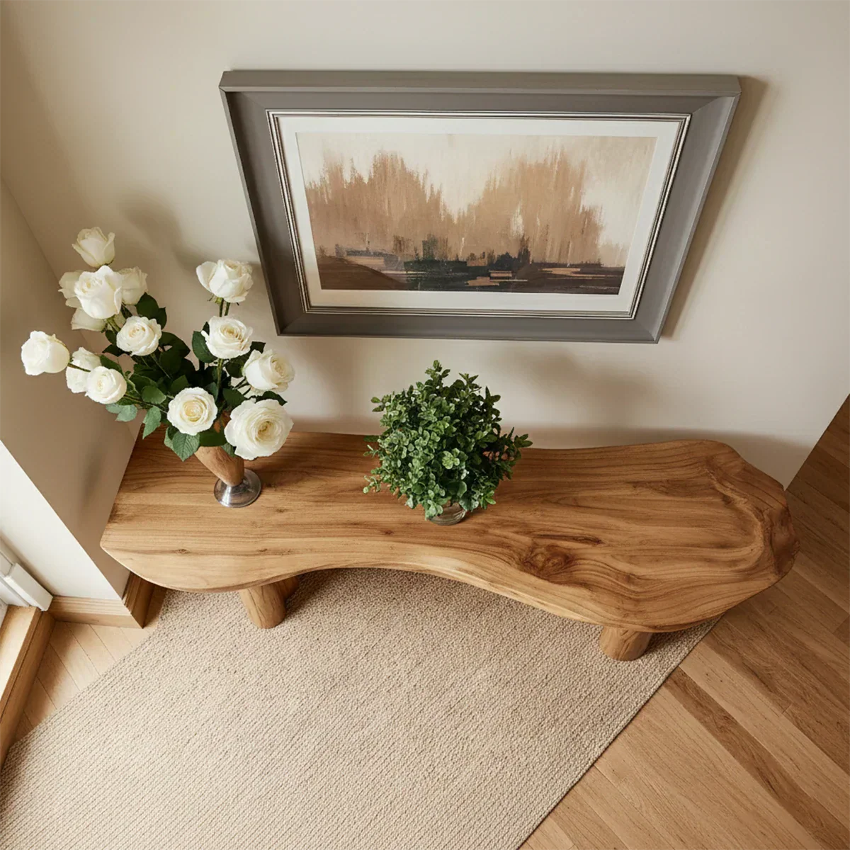 Solid Wood Entry Console Table with Rounded Log Legs - Rustirawood