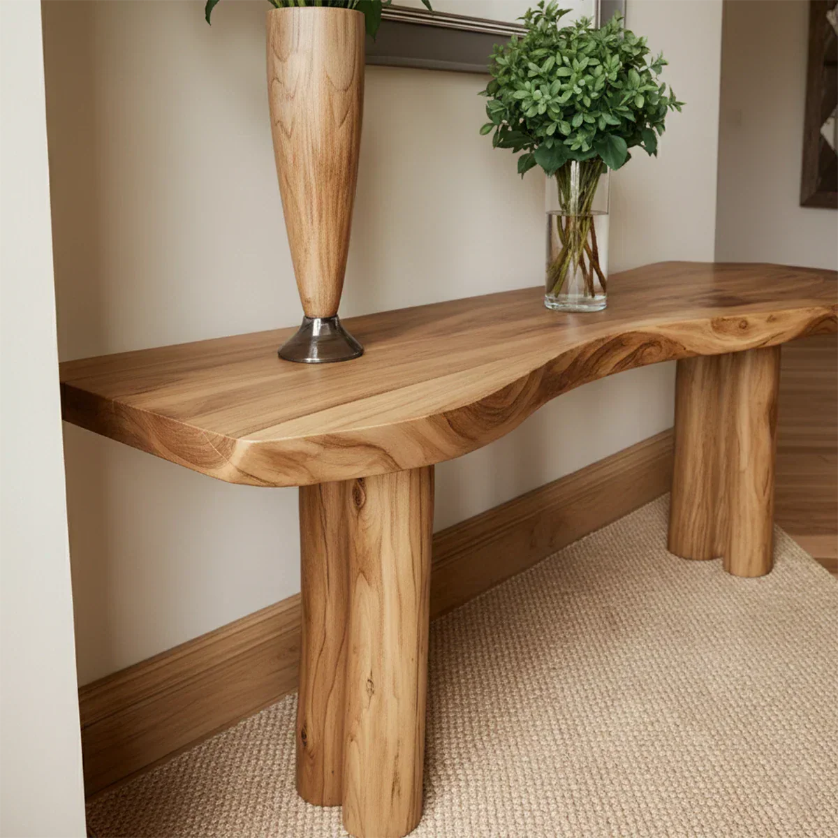 Solid Wood Entry Console Table with Rounded Log Legs - Rustirawood